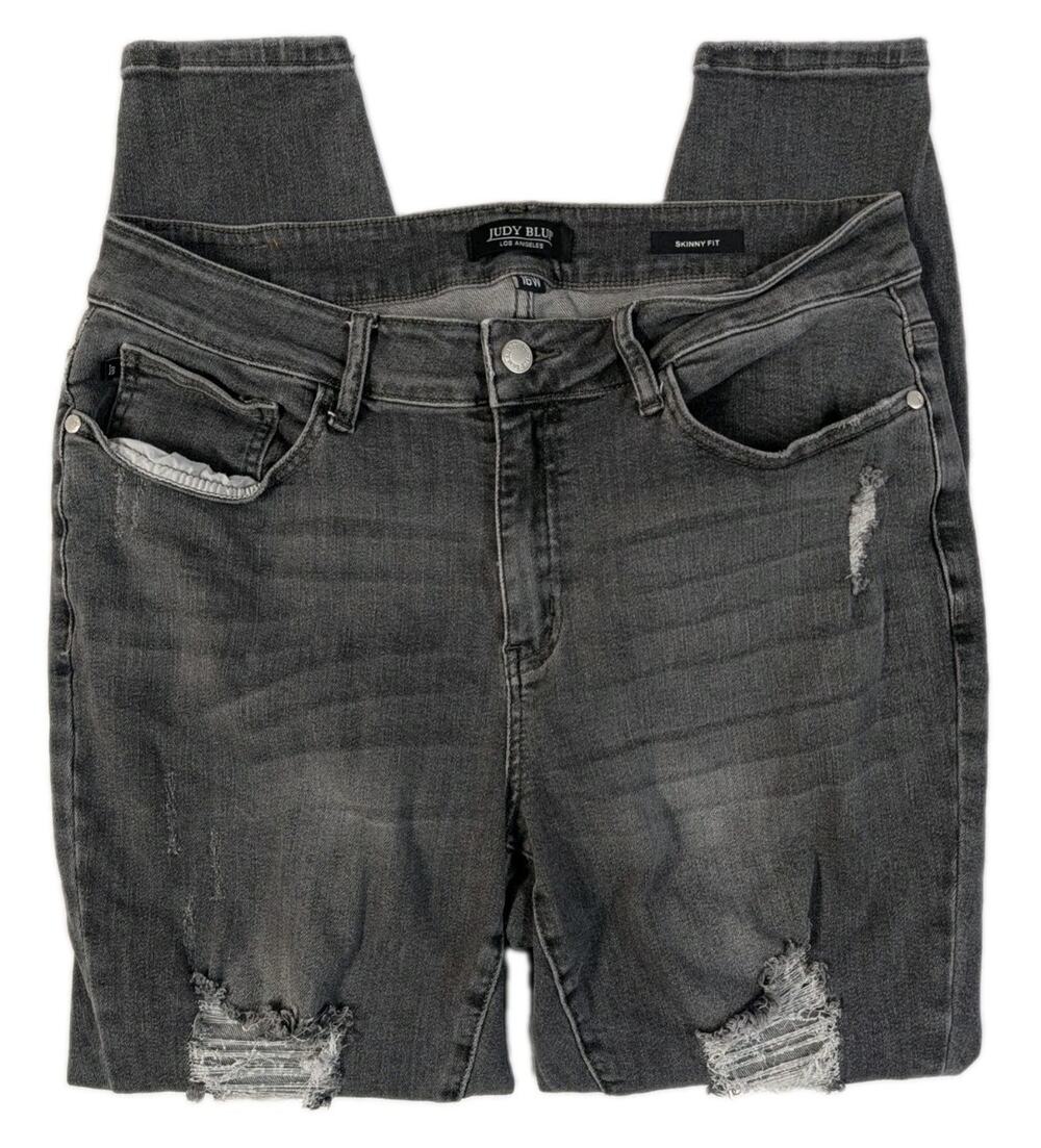 Judy Blue Jeans Womens Plus 16W Skinny Fit Distressed Black Stretch JB8857